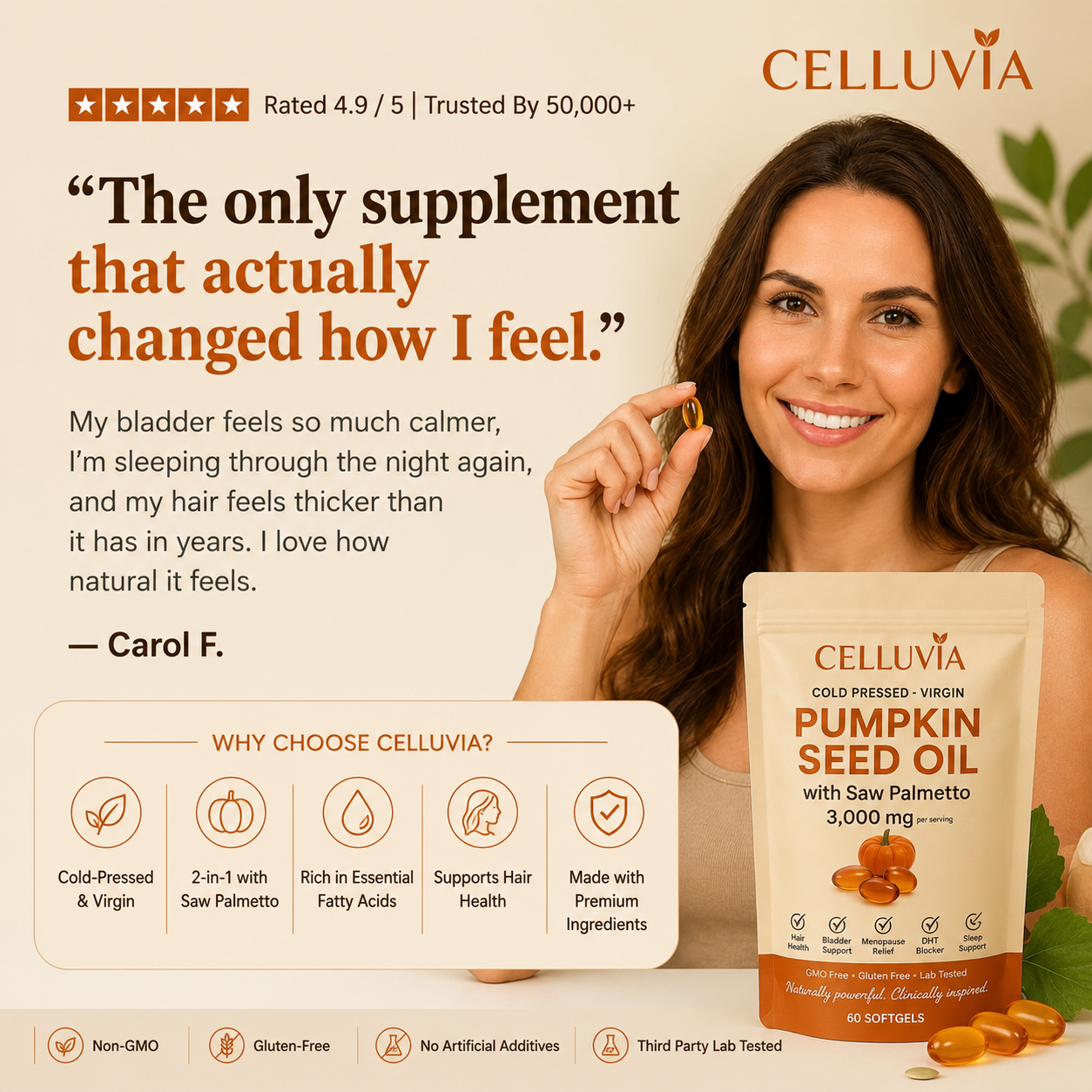 celluvia Pumpkin Seed Oil Softgels – Naturally Strengthens Kidney Health and Bladder Comfort from Within