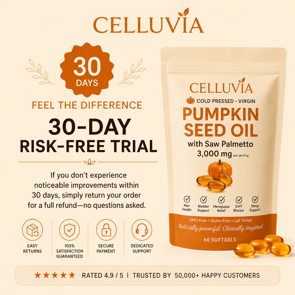 celluvia Pumpkin Seed Oil Softgels – Naturally Strengthens Kidney Health and Bladder Comfort from Within